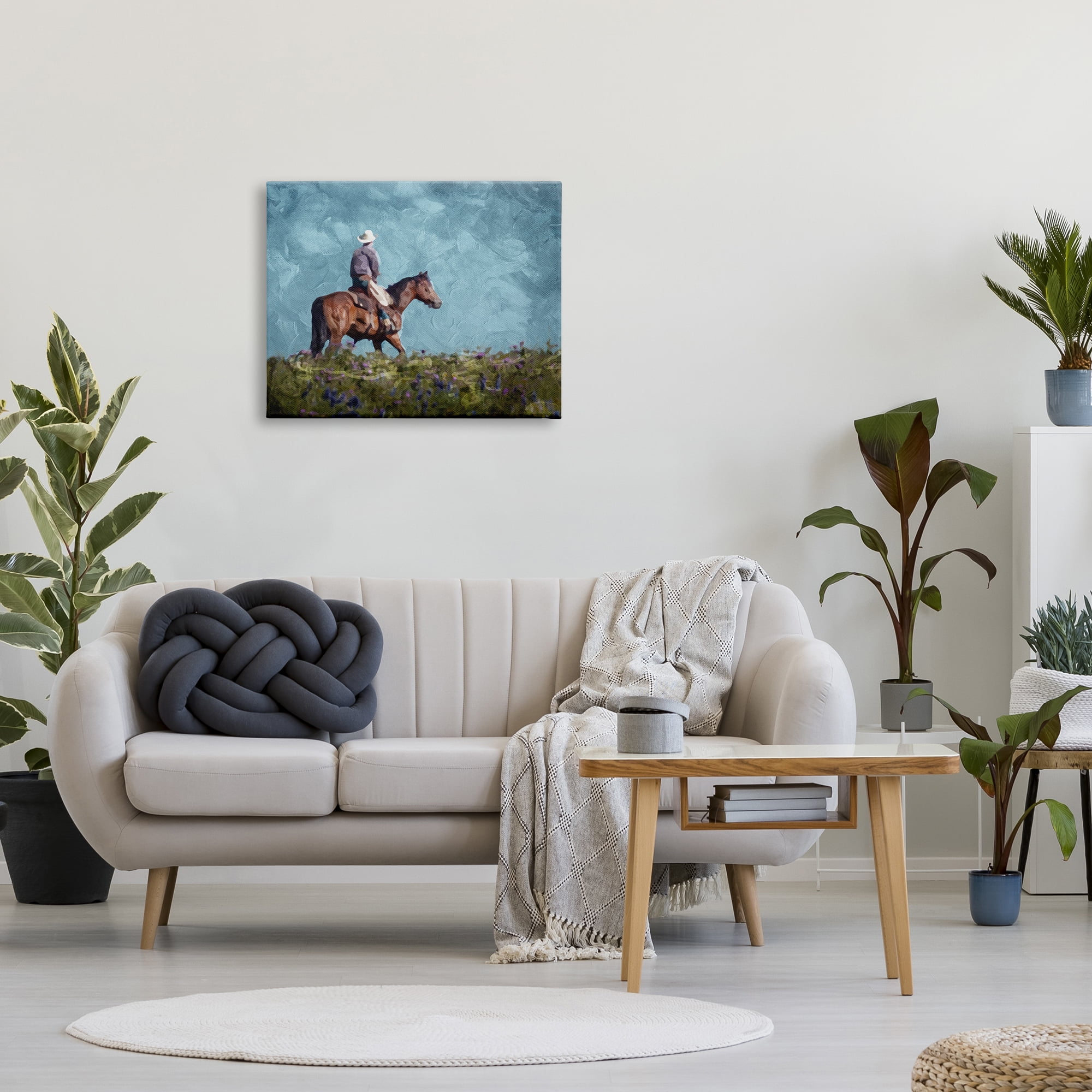 Stupell Industries Cowboy in Meadow Animals & Insects Painting Gallery Wrapped Canvas Art Print Wall Art, 30 x 24