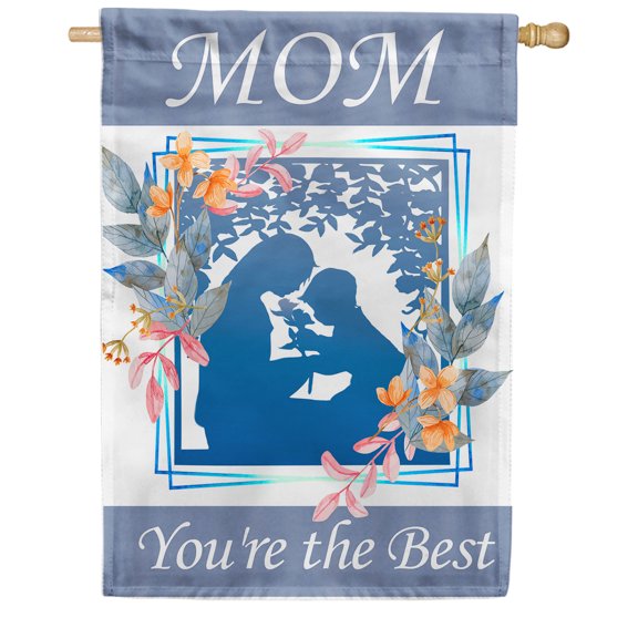 America Forever Mother and Child Happy Mother's Day House Flag 28 x 40 inches Mom You're the Best Double Sided Holiday Seasonal Yard Outdoor Decorative Mom Floral Flag