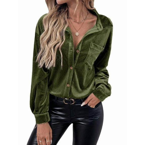 Women'S Winter Long Sleeve Velvet Cardigan Button Casual Tops Shirt Ladies Tops Red M