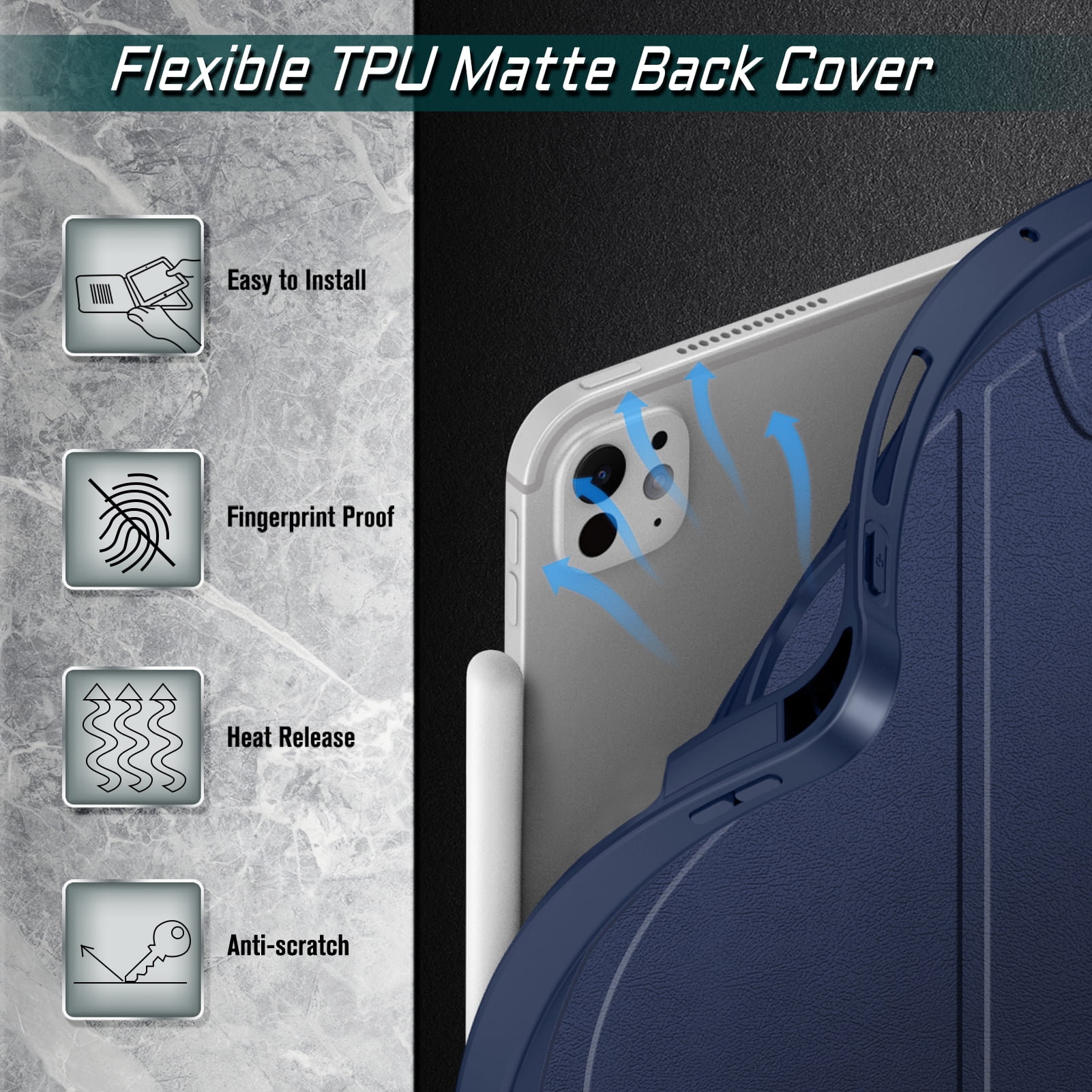 Fintie Magnetic Stand Case for iPad Pro 11-inch (M5) 2025 / (M4) 2024 - Multiple Angles Shockproof Rugged Soft TPU Cover with Pencil Holder, Navy