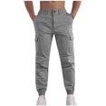 thumbnail image 2 of Men's Cargo Pants Casual Solid Color Cargo Pockets Elastic Rope Waist Casual Cargo Pants Full Length Pants Dark Gray, 2 of 9