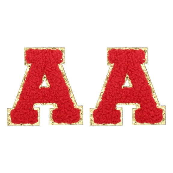 Uxcell Chenille Letter Patches 2.2" Self Adhesive Letter A Stick on Embroidered Patch for Clothing Repair (Red, Pack of 2)