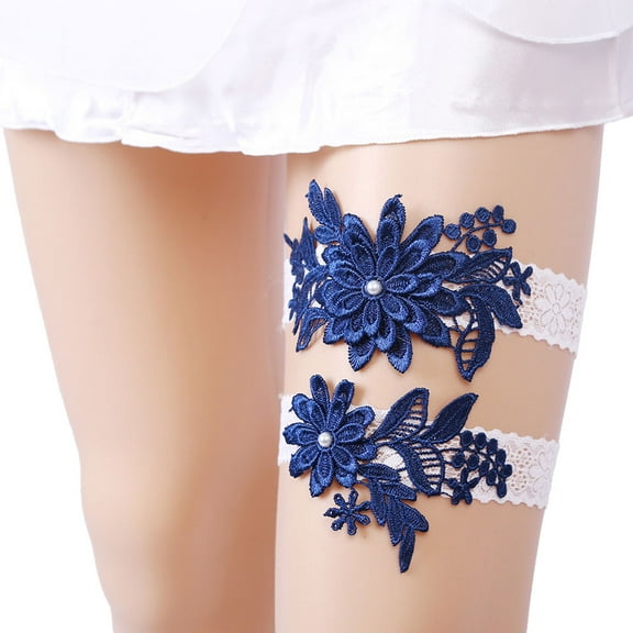 FRCOLOR Navy Blue Bridal Garter 1 Pair Adjustable for Wedding and Reception