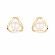 Qingyeji 14K Gold Plated Freshwater Pearl Earrings for Women Girls Hypoallergenic Triangle Studs