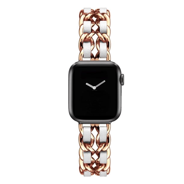 Pulsera de oro para mujer para Apple Watch Band 8 Ultra 49mm 7 SE 6 5 4 3 41mm 45mm 38/42mm 44 40mm Correa Lady Metal Leather Bracelet Tan Jianjun unisex