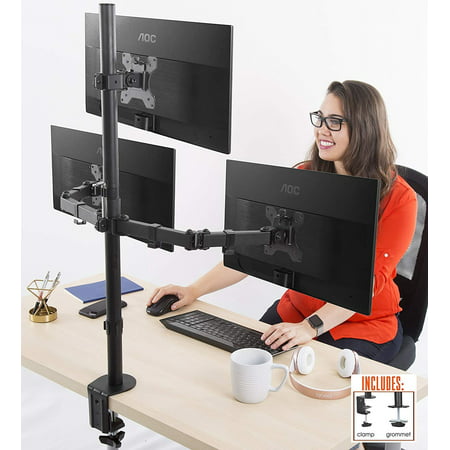 Stand Steady 3 Monitor Desk Mount Stand | Height Adjustable Triple Monitor Stand with Full Articulation and Desk Clamp | VESA Mount Fits Most LCD/LED Monitors 13-32 Inches (3 Arm