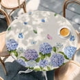 thumbnail image 2 of Hydrangeas Round Tablecloth, Fitted Table Cover with Elastic for 55"-60" Round Tables, Purple Floral Butterfly Leaves Beige Table Cloth Outdoor Indoor Dinning Party Waterproof Tablecloths, 2 of 7