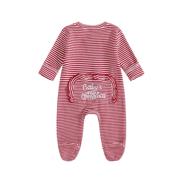BemeyourBBs Newborn Christmas Baby Boy Girl Outfit Striped Romper Crew Neck Long Sleeve Footed Jumpsuit Xmas Clothes