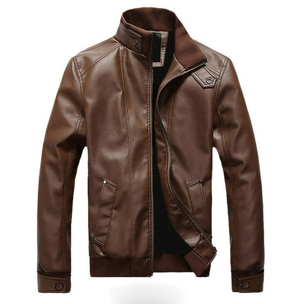 FITORON Winter Leather Coats for Men- Turtleneck Full Zip Parka ...