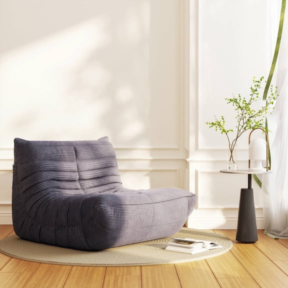 Traumliebe Armless Bean Bag Chair Lazy Floor Sofa Couch Adults&Kids for Living Room Bedroom Office Grey