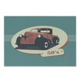 thumbnail image 1 of Retro Cutting Board, Nostalgic Antique Classic Vehicles Old is New Again Illustration Print, Decorative Tempered Glass Cutting and Serving Board, Small Size, Red Yellow Teal, by Ambesonne, 1 of 1
