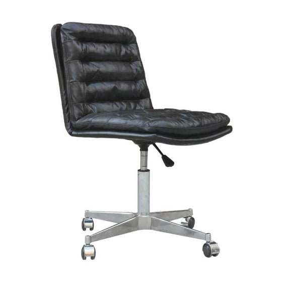 Plata Import Ronin Office Chair in Black, PU Office Chair, Black Foam Office Chair, Full-Back Office Chair, Black Office Chair, Armless Office Chair, Office Chair with Stainless Steel Leg, Wheel Offic