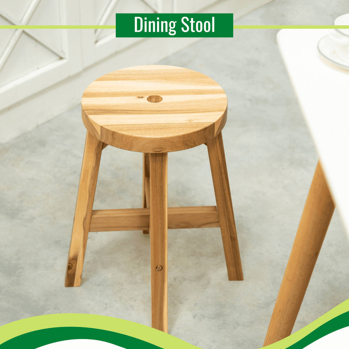 Hommoo Round Top Wood Seat, Rustic Solid Wooden Sitting Stool, Square Stool Seat, Natural Color