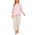 thumbnail image 2 of INSPIRE CHIC Women's High Low Tops 3/4 Sleeve Crewneck Casual Button Asymmetrical Loose Shirt Summer Tunic Blouse S Pink, 2 of 6