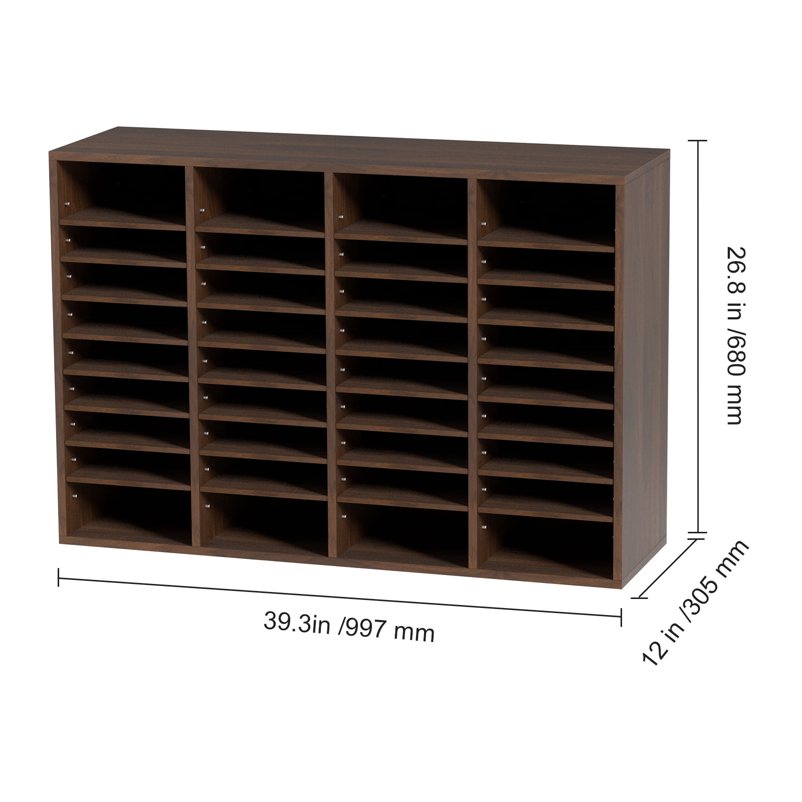 KFFKFF Document Storage Units, 36 Slots Office Post Box with Customizable Racks, Wooden Document Organizer Measuring 39.3x12x26.8 inches, Ideal for Office,Mailroom Arrangement,EPA Certified in Brown