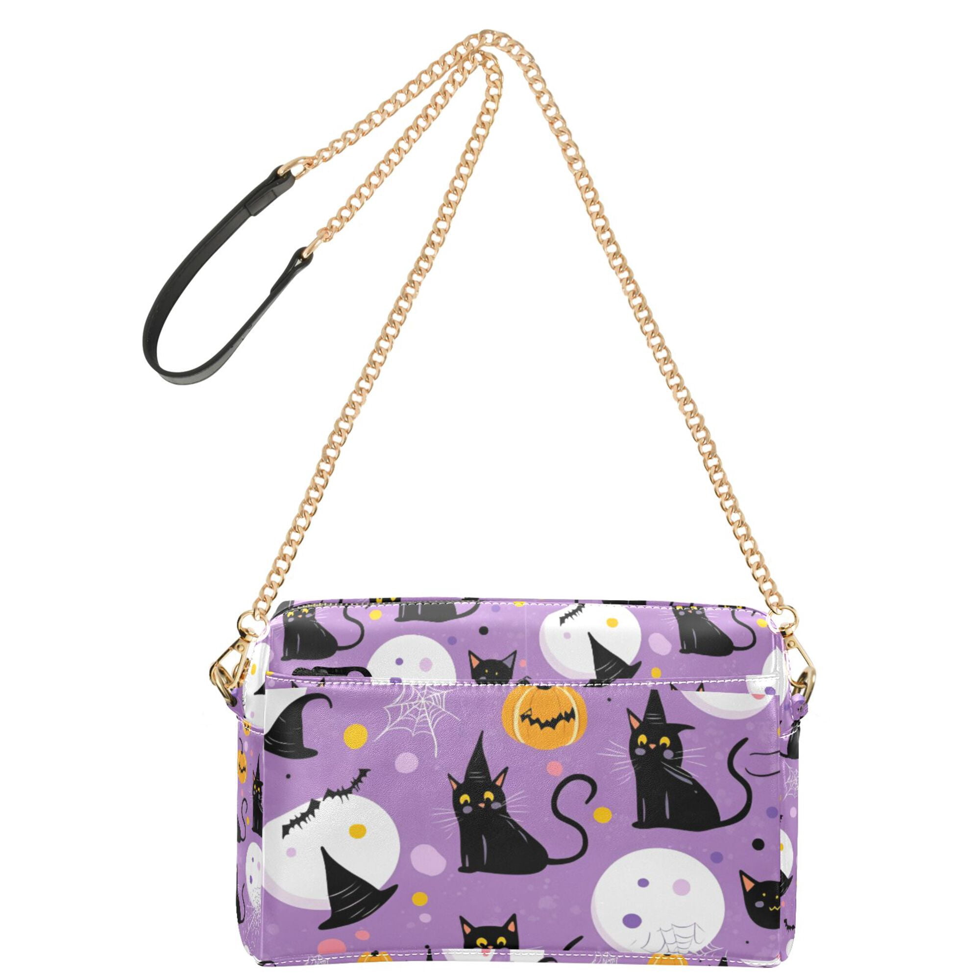 FORMRS Women Crossbody Purse with Chain Strap Vegan Leather Shoulder Handbag, Purple Halloween Pattern