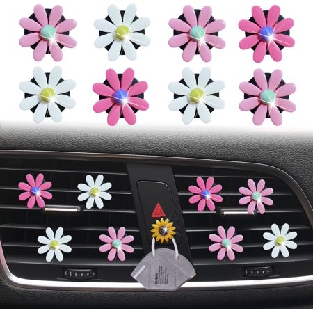 8 Pcs Daisy Air Vent Clips, Cute Flower Car Air Fresheners Vents Clips Car Diffuser Vent Clips Glam Car Interior Decor Charm Cute Daisy Car Decoration (Pink&White)
