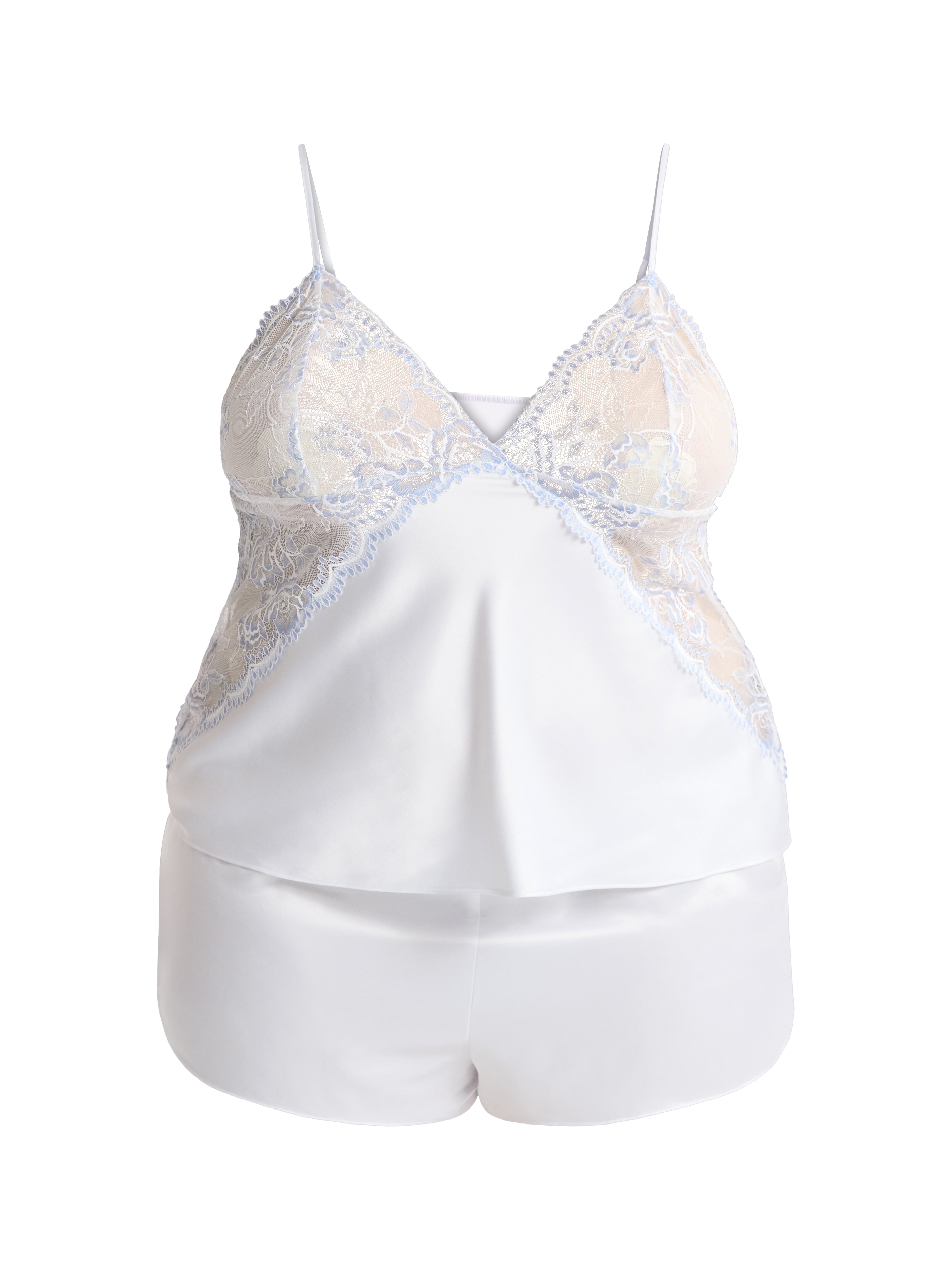 Joyspun Women’s and Women’s Plus Bridal Satin Cami and Shorts Set with Lace Trim, Sizes XS to 3X