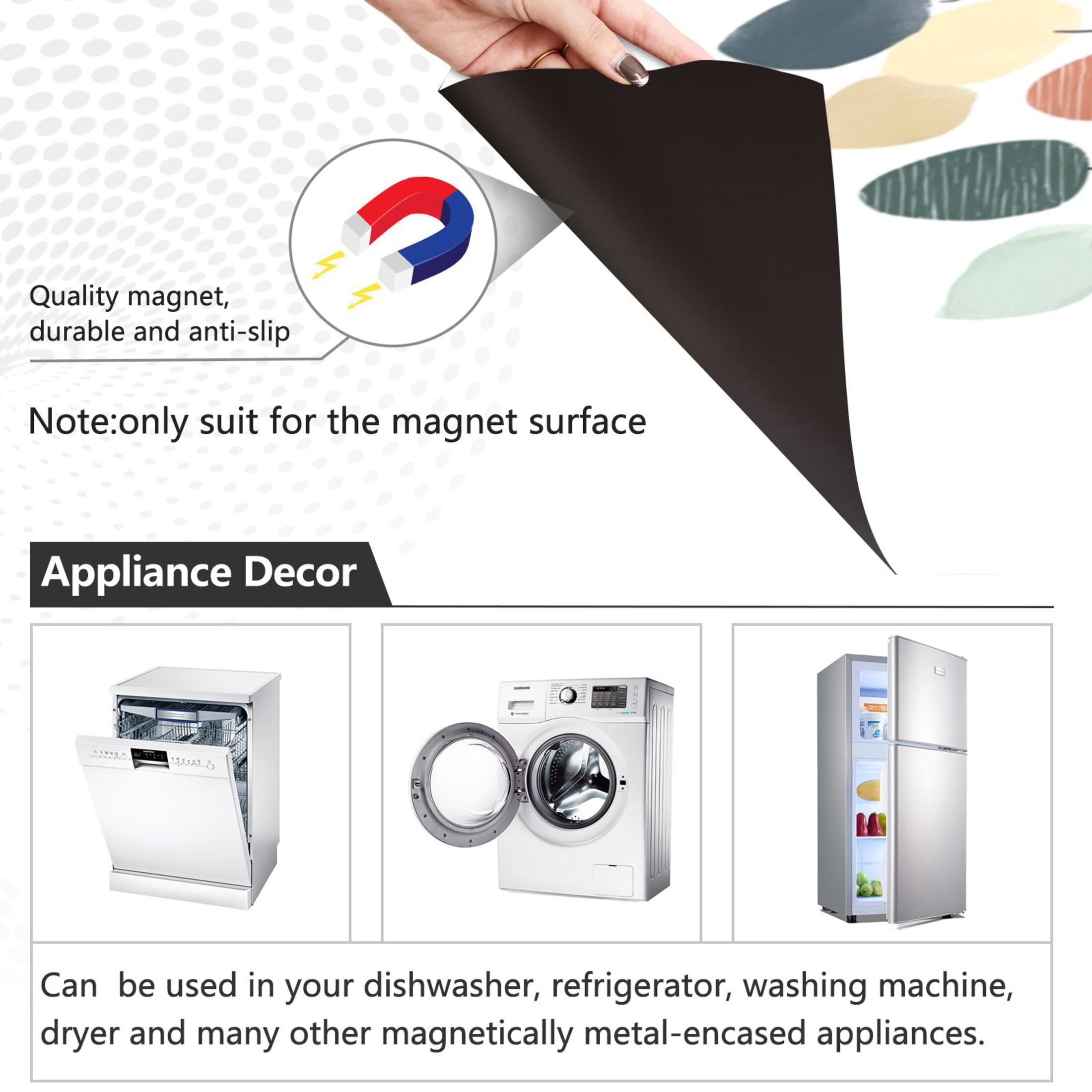 IAUYY Magnetic decorative sticker - 23x26 Inch PVC Refrigerator Decorative Cover, Removable DIY Art for Kitchen Appliances Featuring Pastel-colored Leaves