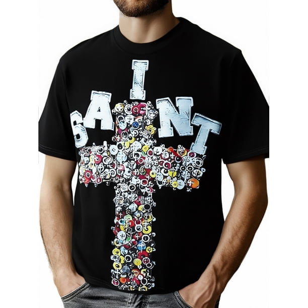 Camiseta de manga corta con cuello redondo y estampado cruzado para hombre, camiseta gráfica para hombre