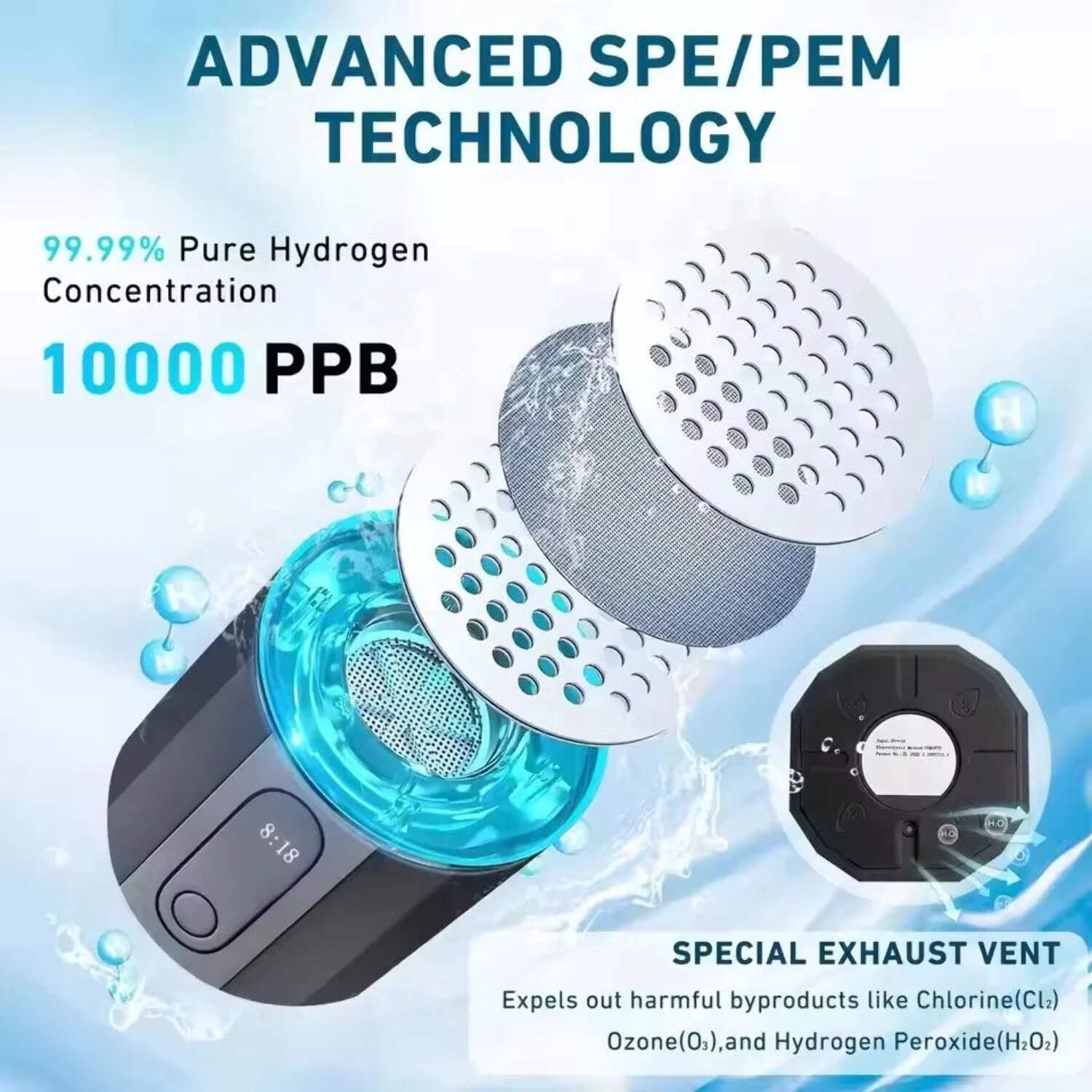 2025 10000PPB Hydrogen Water Bottle with Colorful Light  Valve