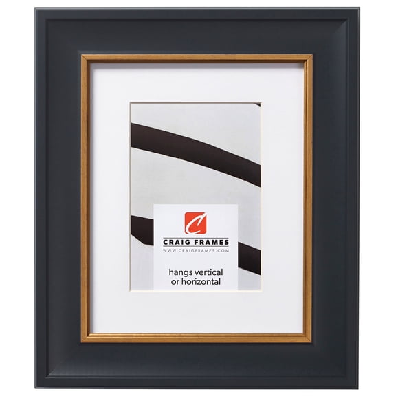 Craig Frames Martin, 18x36 inch Black and Gold Picture Frame Matted for a 14x32 Photo