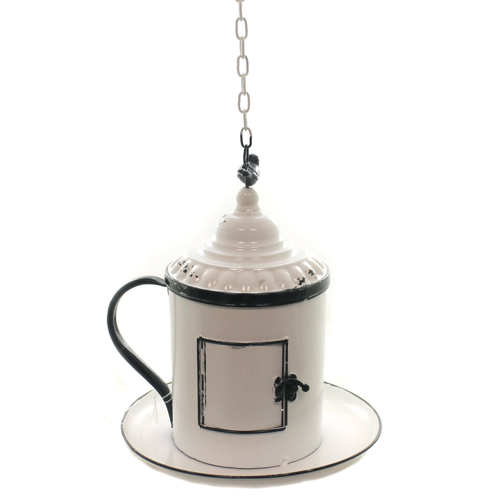 Midwest-CBK Tea Pot Saucer Black and White 12 x 10 Metal Enamelware Christmas Bird House