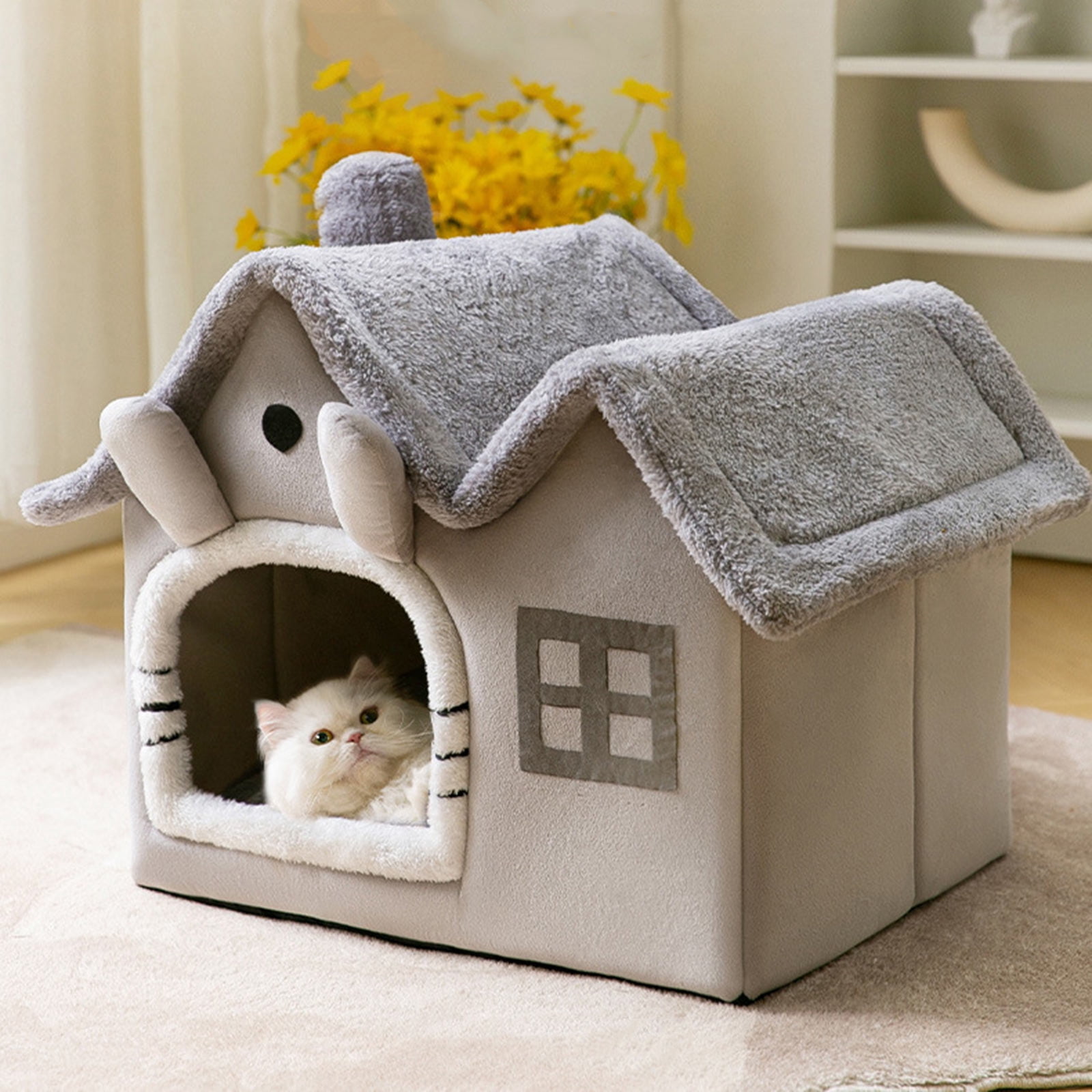 UNTERING Double Roof Detachable Pet Cat Bed Warm Cat Cushions Cat House Warm Cat Basket Dog Cat Nest Kennel for Small Dog Cat