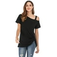 thumbnail image 2 of DODOING Women's Tunic Tops Knot Side Twist Loose Blouses T-Shirts Casual One Cold Shoulder T-Shirt Short Sleeve Tunic Tops Front Knot Side Twist Blouses, 2 of 4