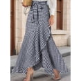 thumbnail image 3 of Women'S Casual Plaid Mermaid Maxi Skirt A Line Irregular Ruffle Hem Fishtail Long Skirt Navy Blue XXXL, 3 of 5