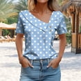 thumbnail image 6 of HOMBOM Elegant Women Shirts V Neck Sky Blue Short Sleeve Asymmetrical Collar Polka Dot Lapel T-shirt XL, 6 of 6