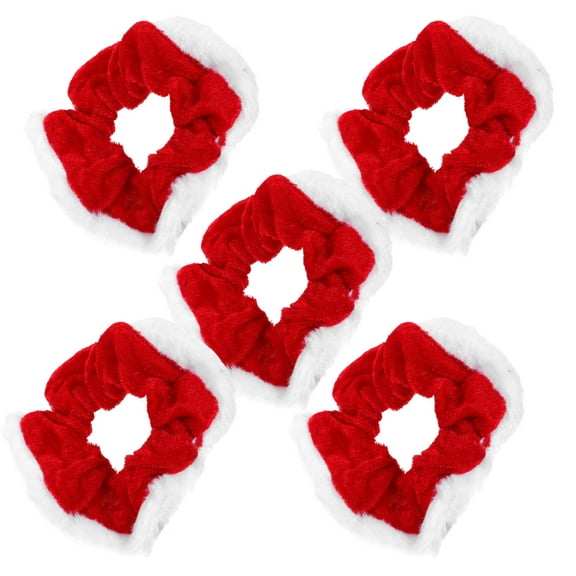 PAMINGONO 5Pcs Red Velvet Hairbands Elastic Scrunchy Bands Soft Textured Hair Accessories