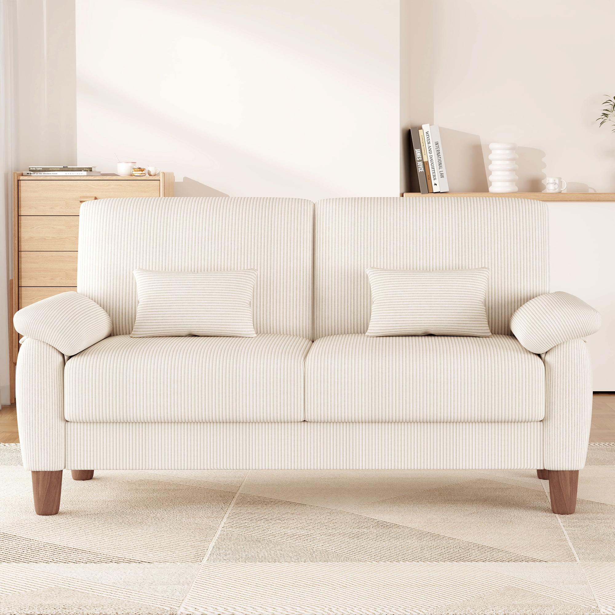 71” Corduroy Sofa for Living Room, AAQZ Small Comfy Couch for Small Space, One Box, Loveseat,Beige