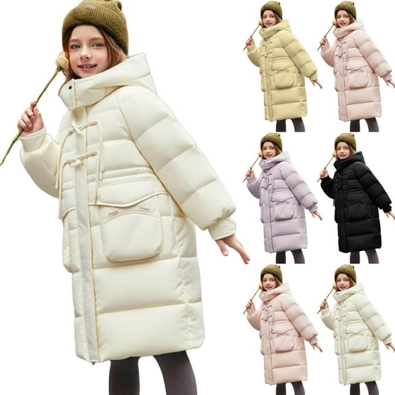 AHTJRT Puffer Jacket for Kids Boys Girls Long Length Full Zip Hooded Puffer Coats with Pockets Warm Heavyweight Waterproof Wind Resistant Ouerwear Purple 13-14 Years