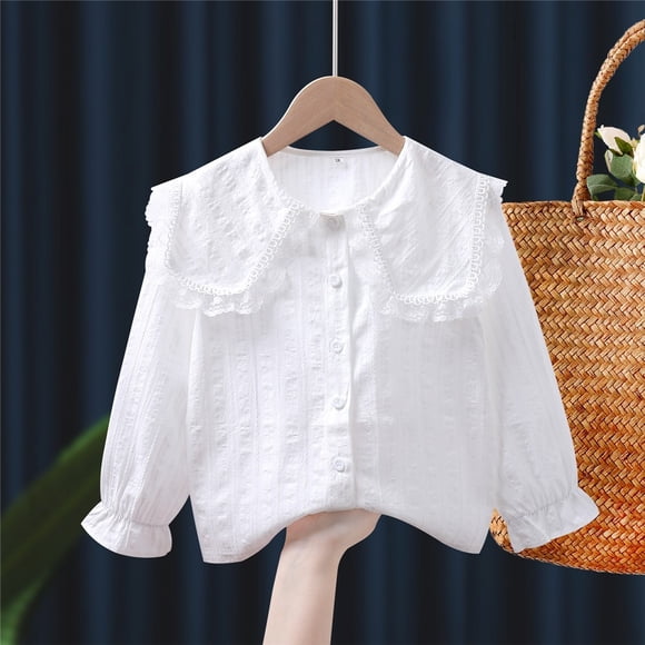 EGNMCR Blouses et Chemises à Manches Longues Col Rond Zhongda pour Filles, Saison d'Ouverture Scolaire, Chemise à Manches Longues avec Dentelle et Col Roulé pour Enfants comme sous-Vêtement Blouse pour Filles