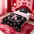 thumbnail image 2 of meiyoeat Pink Ribbon Bow Twin Comforter Sets,3D Monogrammed K Bedding Set For Girl,Pink Reversible,2-Piece,1 Comforter and 1 Pillowcase, 2 of 7