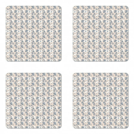 

Floral Coaster Set of 4 Retro Flowers Butterflies Flowers Blossom Watercolor Print Square Hardboard Gloss Coasters Standard Size Slate Blue Pale Eggshell by Ambesonne