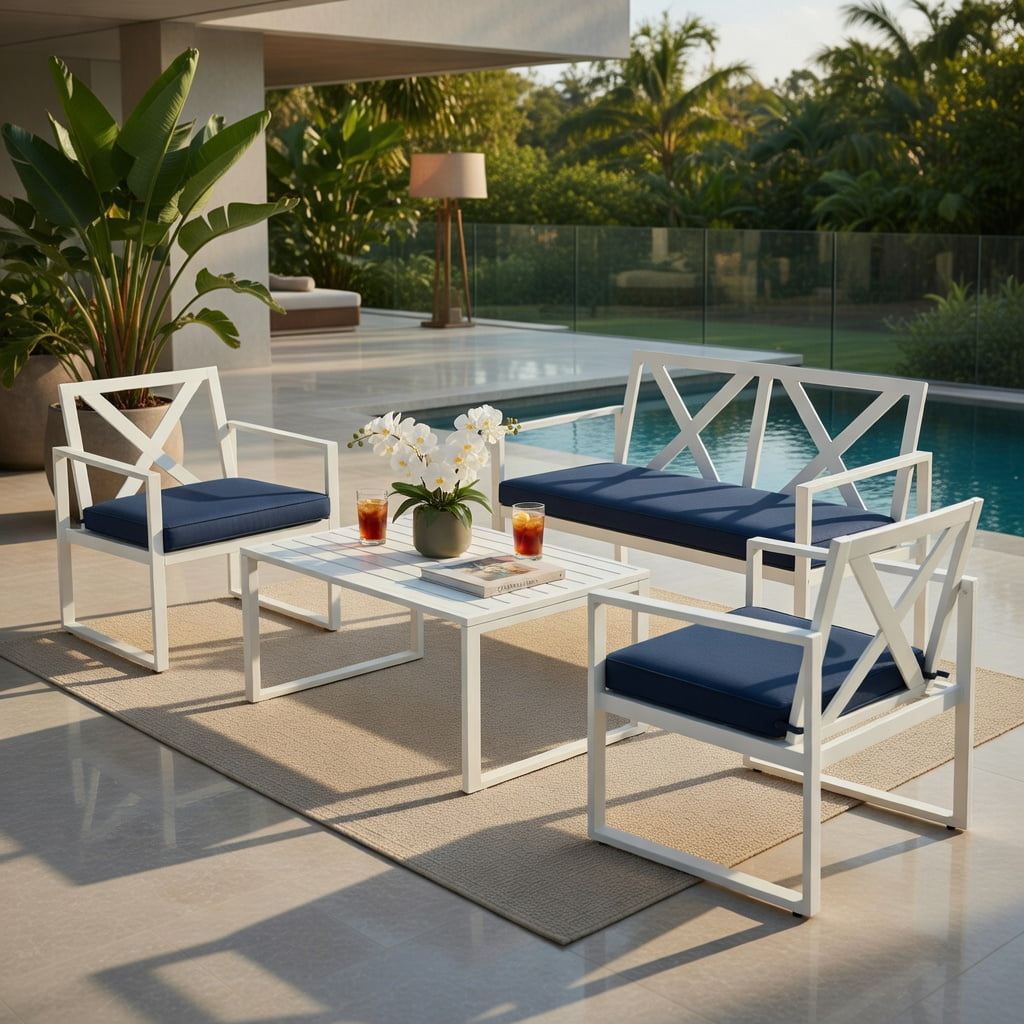 Hommoo 2-Piece Outdoor Patio Loveseat & Coffee Table Set with Cushions, Steel Frame, Weather-Resistant, Indoor/Outdoor Use, Red