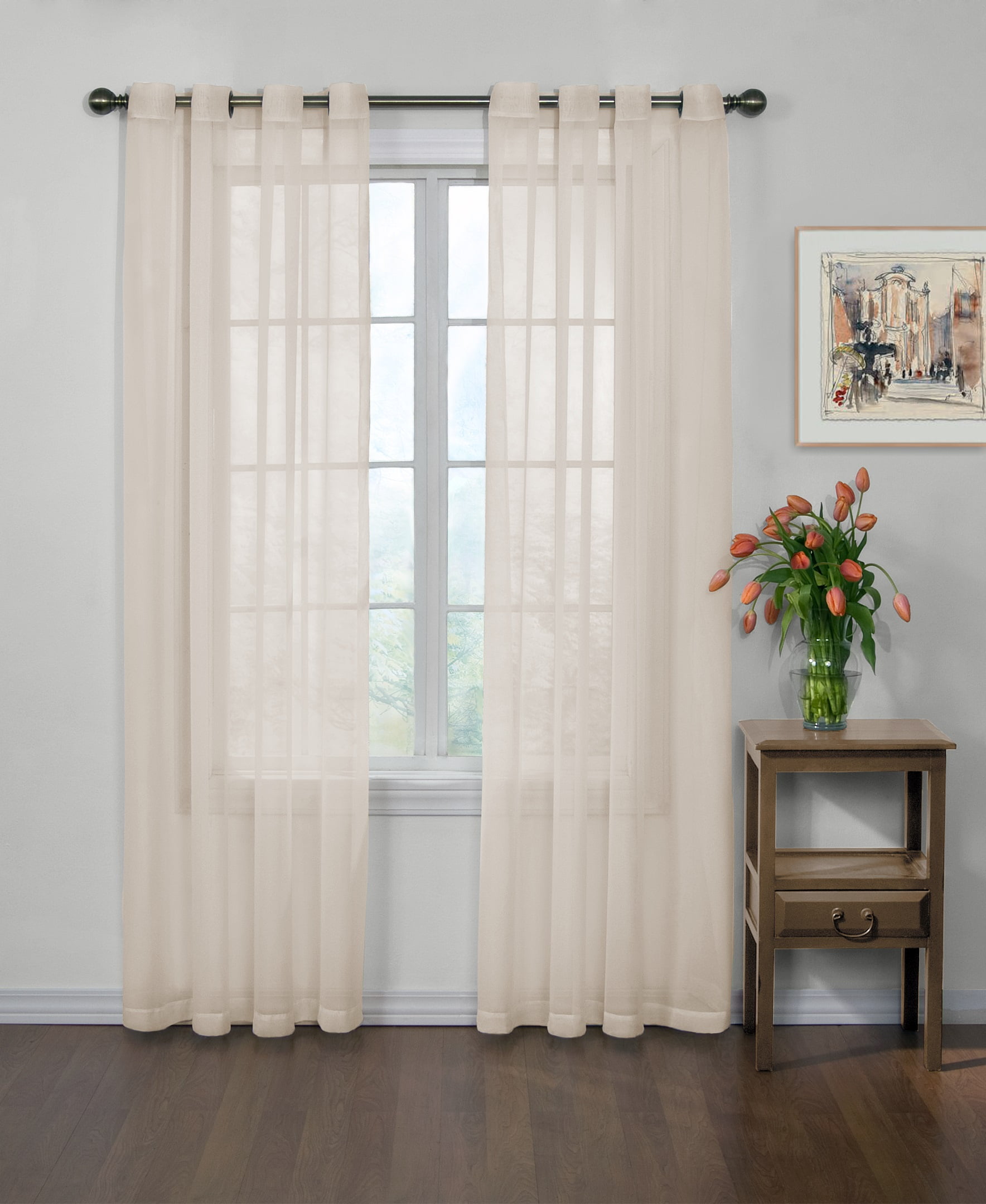 63" long Better Homes & Gardens Crushed Voile Sheer Curtain Two Clay Beige 2 