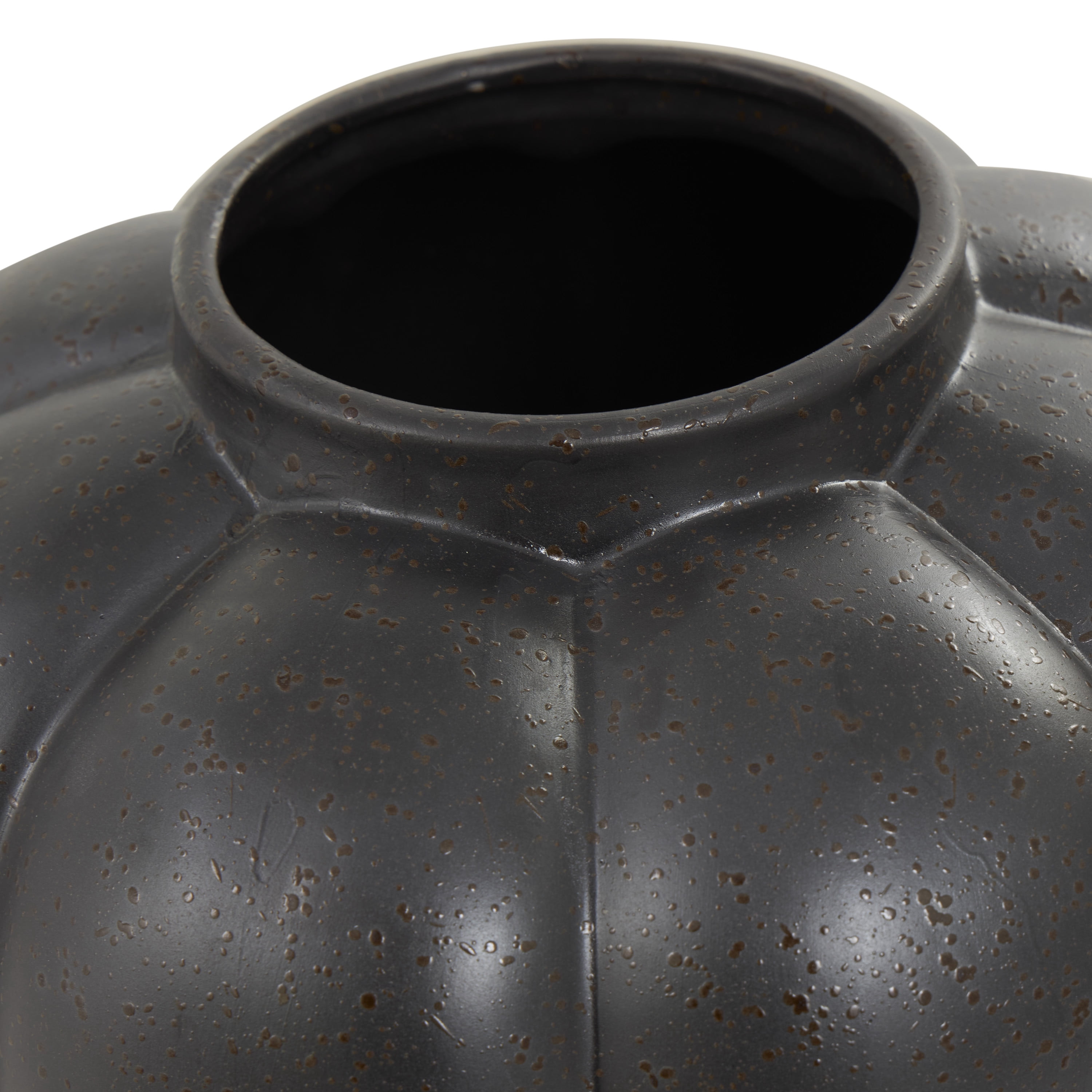 DecMode 13" Wide Bubble Inspired Black Ceramic Vase with Distressed Speckled Texturing