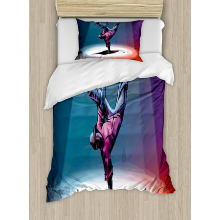 Kids Boys Twin Size Duvet Cover Set Break Dancer Sketch With