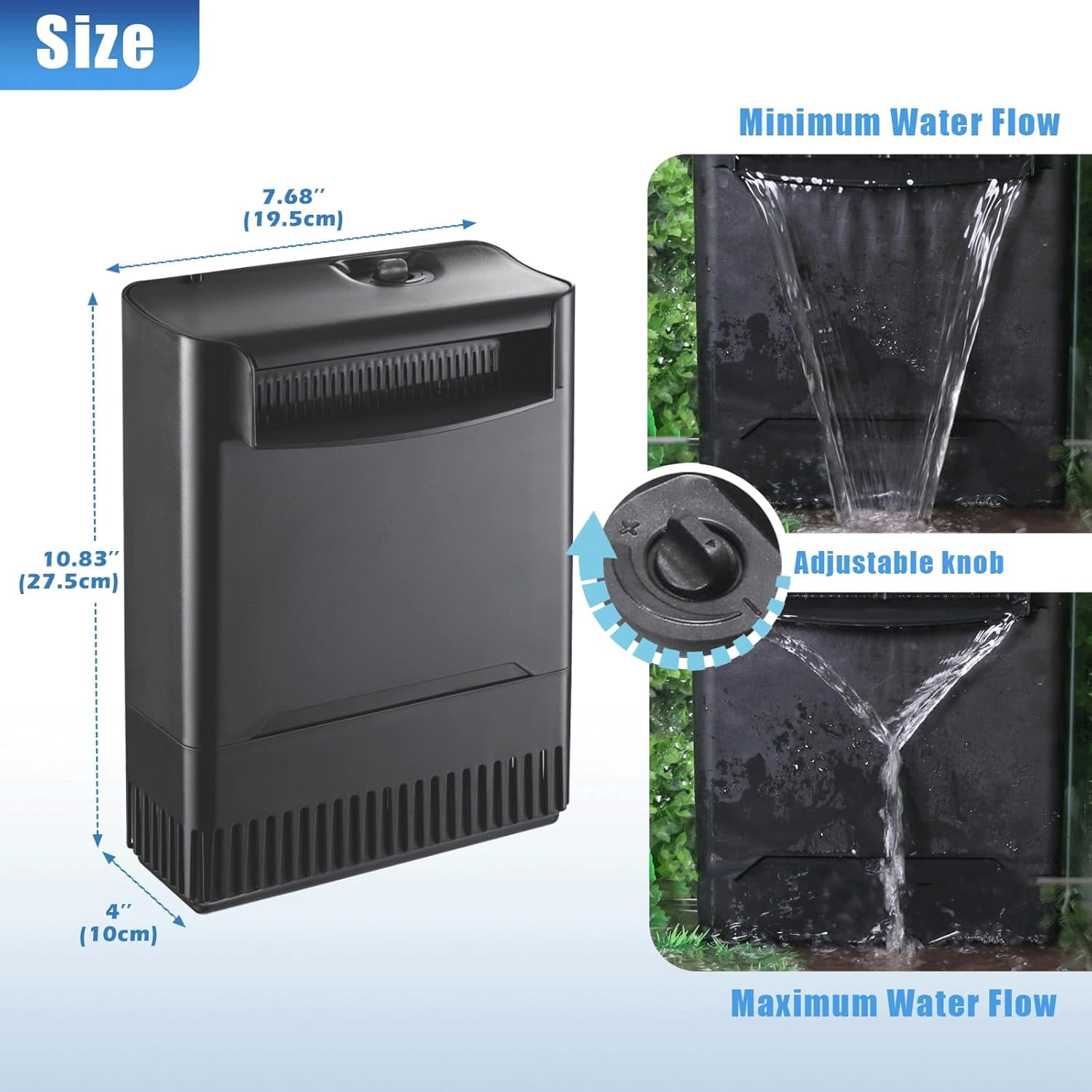 Large Capacity Turtle Tank Filter with UV Sterilizer for 40-155 Gallon Aquariums, Low Water Level Filter for Amphibians in Fresh or Saltwater, Clears Cloudy Green Water for Crystal Clarity and Odor C