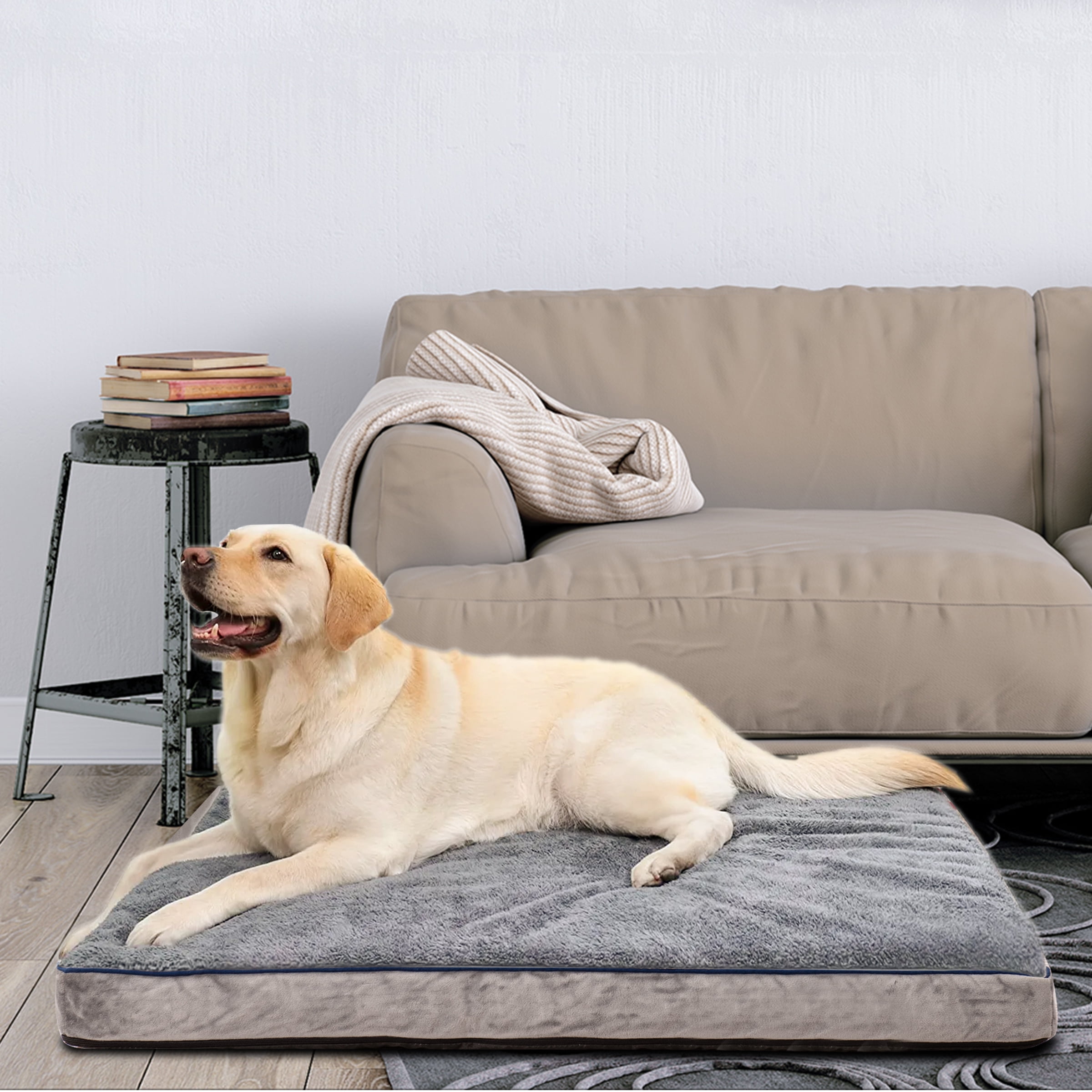 Subrtex Shredded Foam Soft Dog Bed, with Removable Washable Cover Anti-Slip Bottom, 36 x 27 x 4 inch