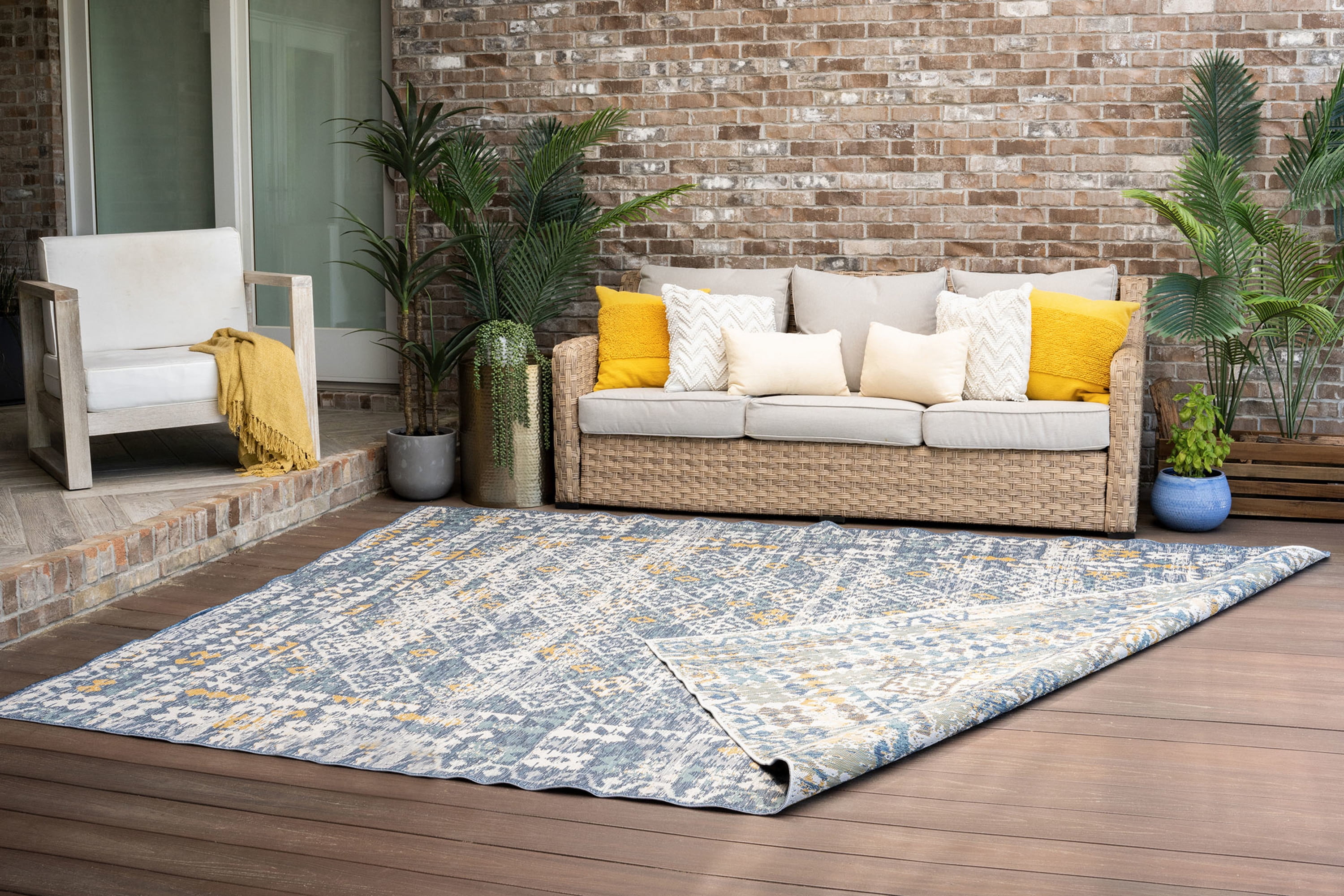 5x7 Water Resistant, Indoor Outdoor Rugs for Patios, Front Door Entry, Entryway, Deck, Porch, Balcony | Outside Area Rug for Patio | Navy, Moroccan | Size: 5'3'' x 7'3''