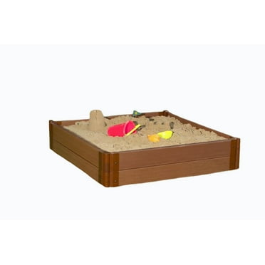 Frame It All Tool-Free Classic Sienna 4ft. x 4ft. x 11in. Composite Square Sandbox Kit with Collapsible cover - 1" profile