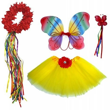 5 Pc Girls Rainbow Fairy Set with Matching Wand, Headband & Hairclips