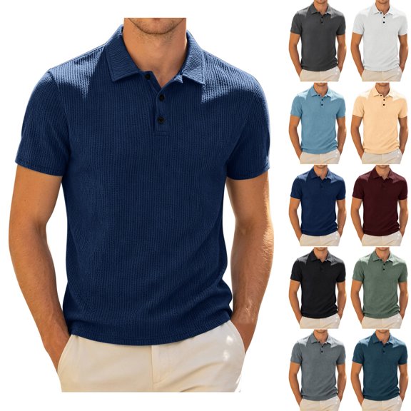 XINXIAOO Mens Classic Fit Polo Shirt Short Sleeve Casual Breathable Comfortable Navy Shirt for Daily Wear, Size S-7XL
