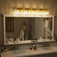 thumbnail image 3 of Aoile Wall Sconces Lighting, 5-Light Crystal Vanity Light Fixtures with Square Shade for Bedroom, Living Room, Hallway, Gold, 3 of 8