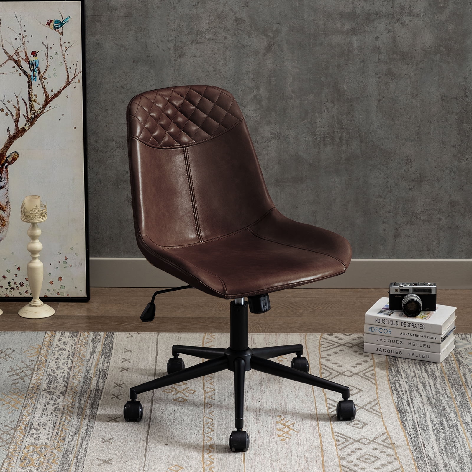 Duhome Office Desk Chair Faux Leather Swivel Desk Chair for Computer Adjustable Task Chair, Dark Brown