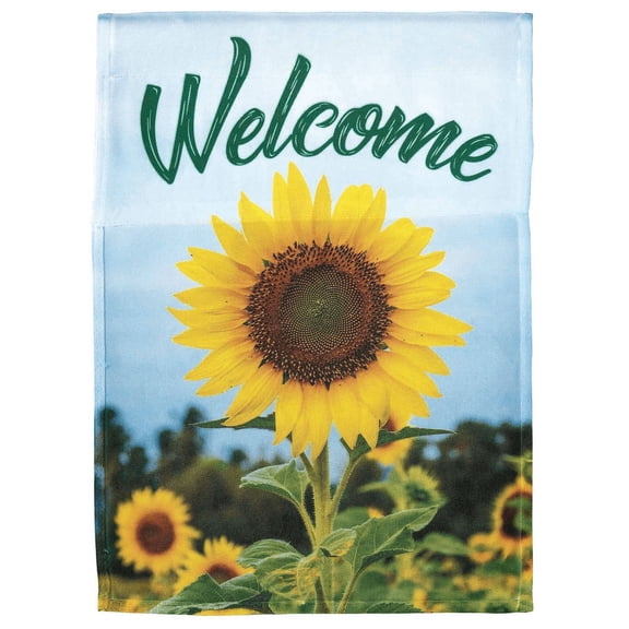 Welcome Yellow Sunflower 8 x 14 Large Polyester Outdoor Hanging Garden Flag
